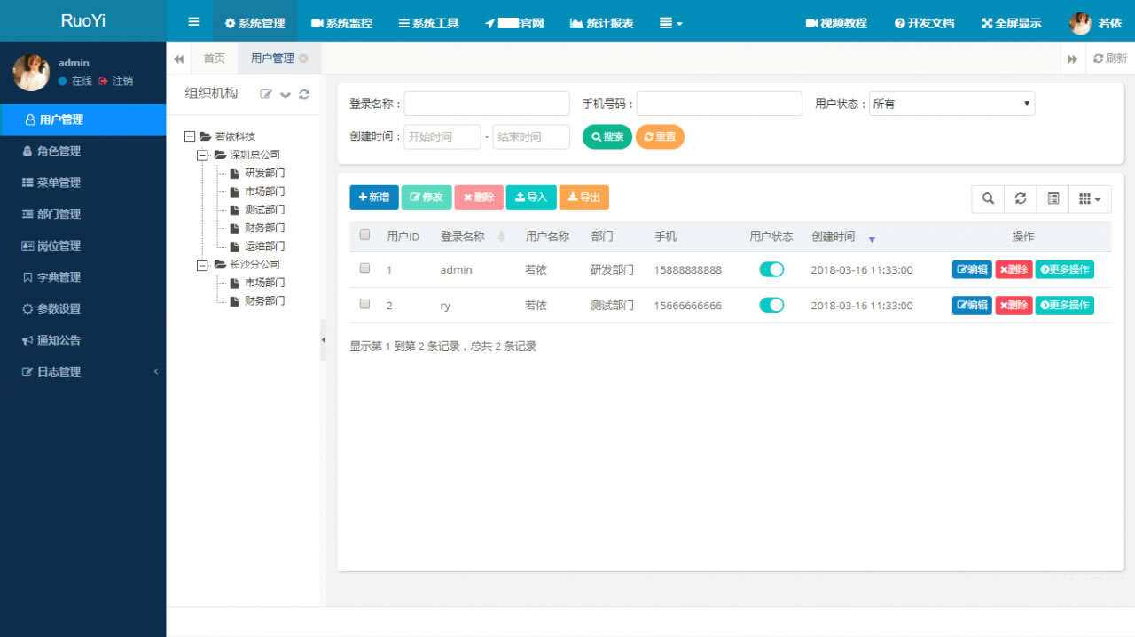 RuoYi若依管理系统最新版 基于SpringBoot的权限管理系统